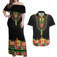 Personalized Hibiscus Mix Dashiki African Pattern Couples Matching Off Shoulder Maxi Dress and Hawaiian Shirt Adinkra Symbol - Wonder Print Shop