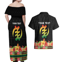 Personalized Hibiscus Mix Dashiki African Pattern Couples Matching Off Shoulder Maxi Dress and Hawaiian Shirt Adinkra Symbol - Wonder Print Shop
