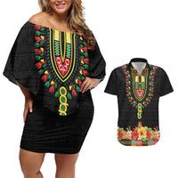 Personalized Hibiscus Mix Dashiki African Pattern Couples Matching Off Shoulder Short Dress and Hawaiian Shirt Adinkra Symbol - Wonder Print Shop