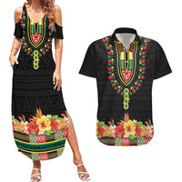 Personalized Hibiscus Mix Dashiki African Pattern Couples Matching Summer Maxi Dress and Hawaiian Shirt Adinkra Symbol - Wonder Print Shop