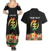 Personalized Hibiscus Mix Dashiki African Pattern Couples Matching Summer Maxi Dress and Hawaiian Shirt Adinkra Symbol - Wonder Print Shop