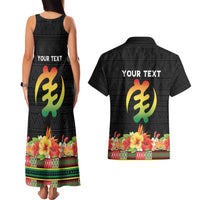 Personalized Hibiscus Mix Dashiki African Pattern Couples Matching Tank Maxi Dress and Hawaiian Shirt Adinkra Symbol - Wonder Print Shop