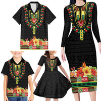 Personalized Hibiscus Mix Dashiki African Pattern Family Matching Long Sleeve Bodycon Dress and Hawaiian Shirt Adinkra Symbol - Wonder Print Shop