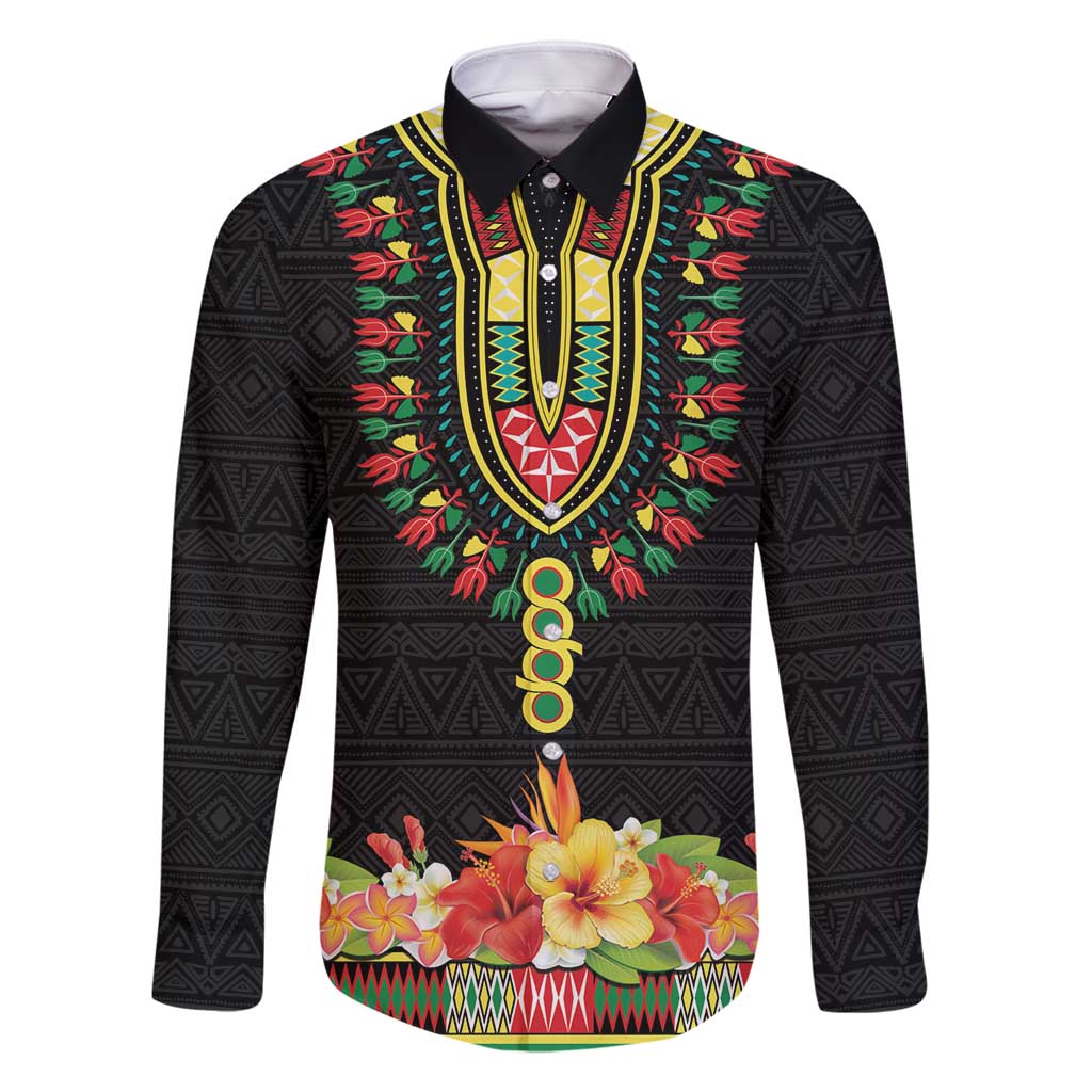 Personalized Hibiscus Mix Dashiki African Pattern Family Matching Long Sleeve Bodycon Dress and Hawaiian Shirt Adinkra Symbol - Wonder Print Shop
