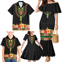 Personalized Hibiscus Mix Dashiki African Pattern Family Matching Mermaid Dress and Hawaiian Shirt Adinkra Symbol - Wonder Print Shop