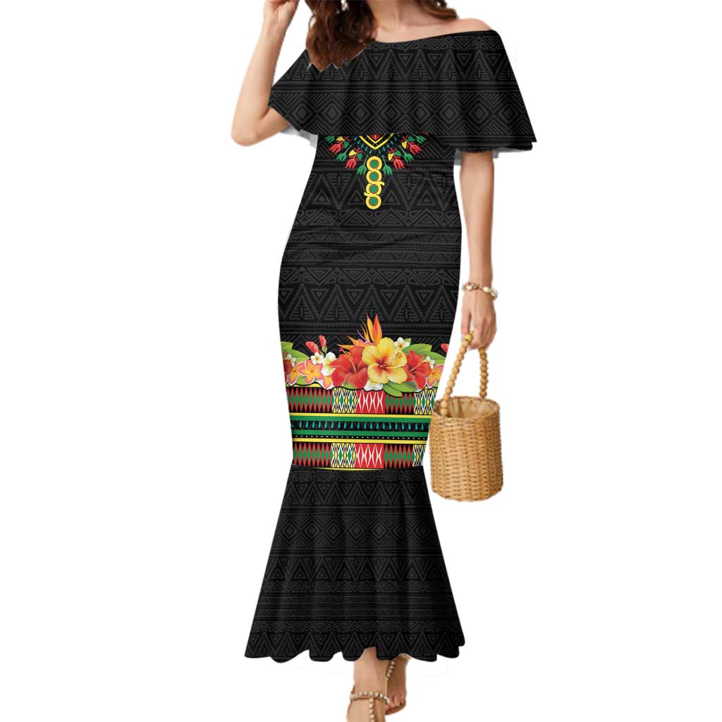 Personalized Hibiscus Mix Dashiki African Pattern Family Matching Mermaid Dress and Hawaiian Shirt Adinkra Symbol - Wonder Print Shop