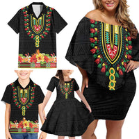 Personalized Hibiscus Mix Dashiki African Pattern Family Matching Off Shoulder Short Dress and Hawaiian Shirt Adinkra Symbol - Wonder Print Shop