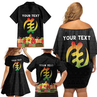 Personalized Hibiscus Mix Dashiki African Pattern Family Matching Off Shoulder Short Dress and Hawaiian Shirt Adinkra Symbol - Wonder Print Shop