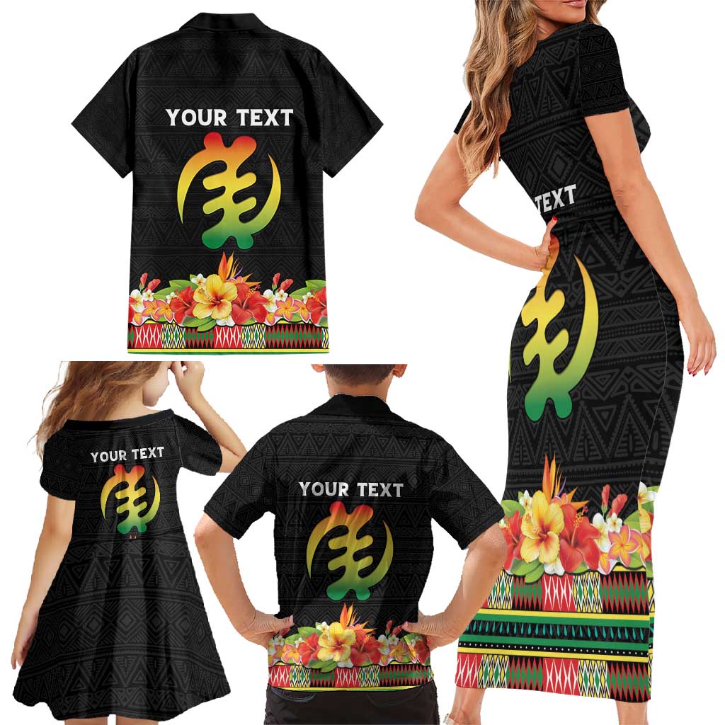 Personalized Hibiscus Mix Dashiki African Pattern Family Matching Short Sleeve Bodycon Dress and Hawaiian Shirt Adinkra Symbol - Wonder Print Shop