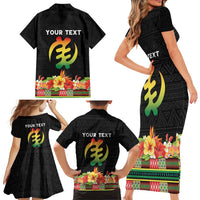 Personalized Hibiscus Mix Dashiki African Pattern Family Matching Short Sleeve Bodycon Dress and Hawaiian Shirt Adinkra Symbol - Wonder Print Shop