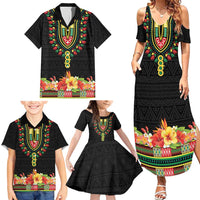 Personalized Hibiscus Mix Dashiki African Pattern Family Matching Summer Maxi Dress and Hawaiian Shirt Adinkra Symbol - Wonder Print Shop