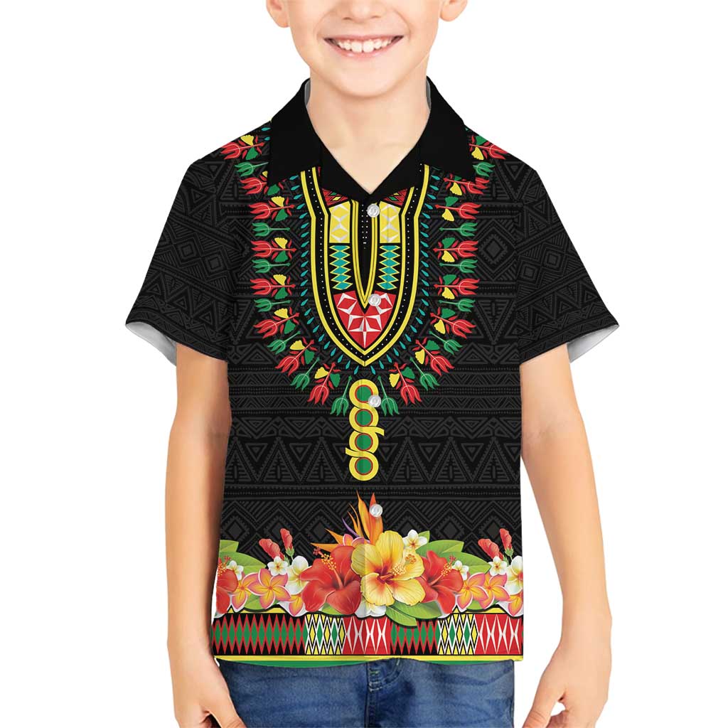 Personalized Hibiscus Mix Dashiki African Pattern Family Matching Summer Maxi Dress and Hawaiian Shirt Adinkra Symbol - Wonder Print Shop