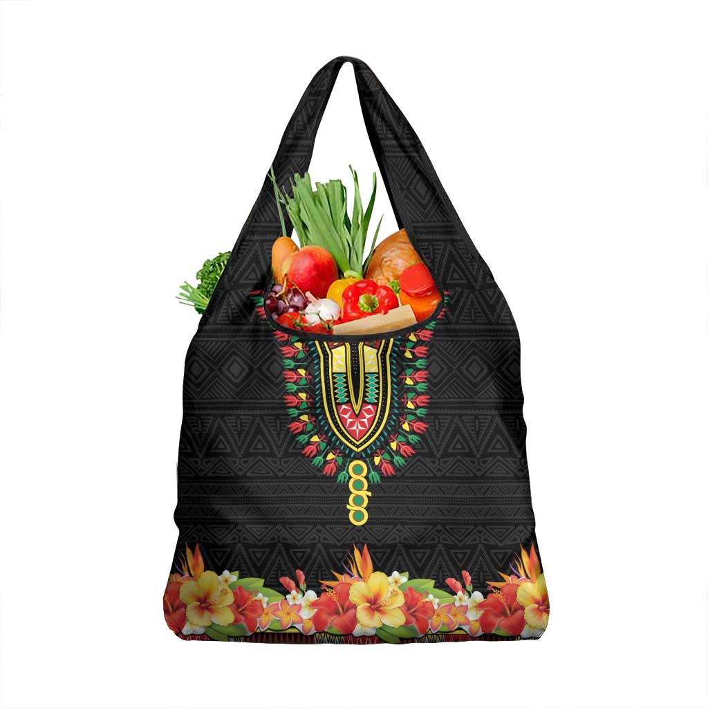 Hibiscus Mix Dashiki African Pattern Grocery Bag Adinkra Symbol - Wonder Print Shop
