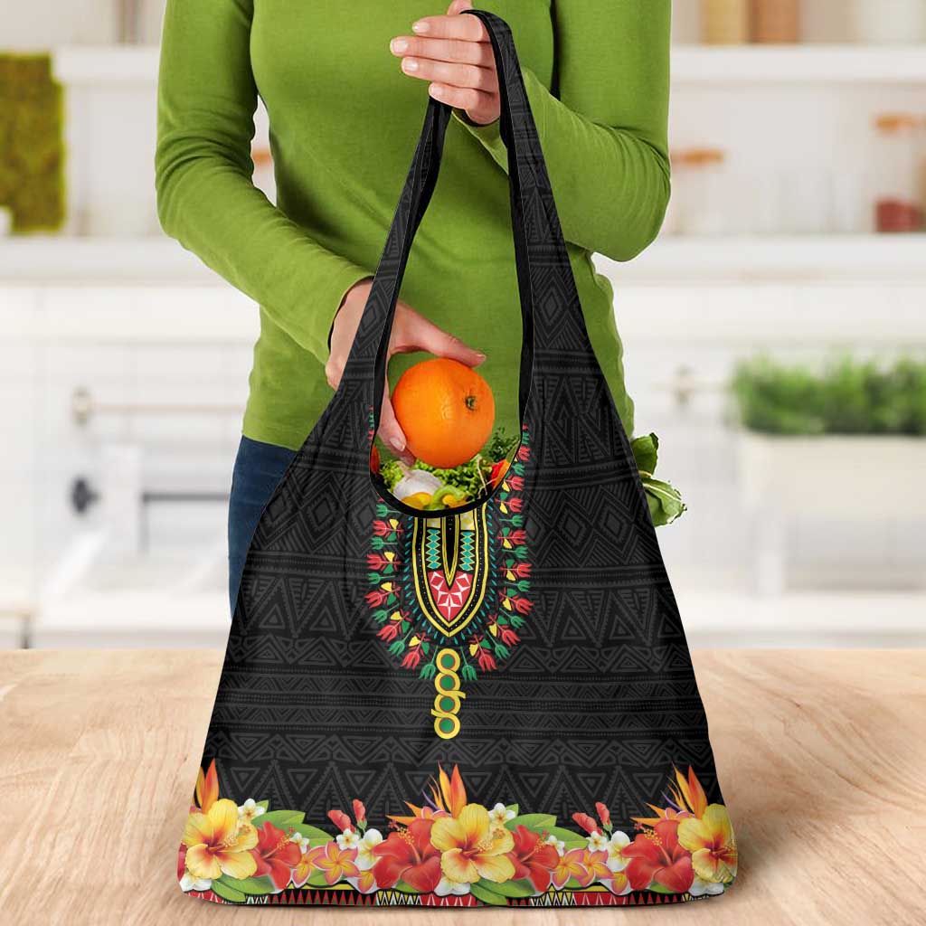 Hibiscus Mix Dashiki African Pattern Grocery Bag Adinkra Symbol - Wonder Print Shop