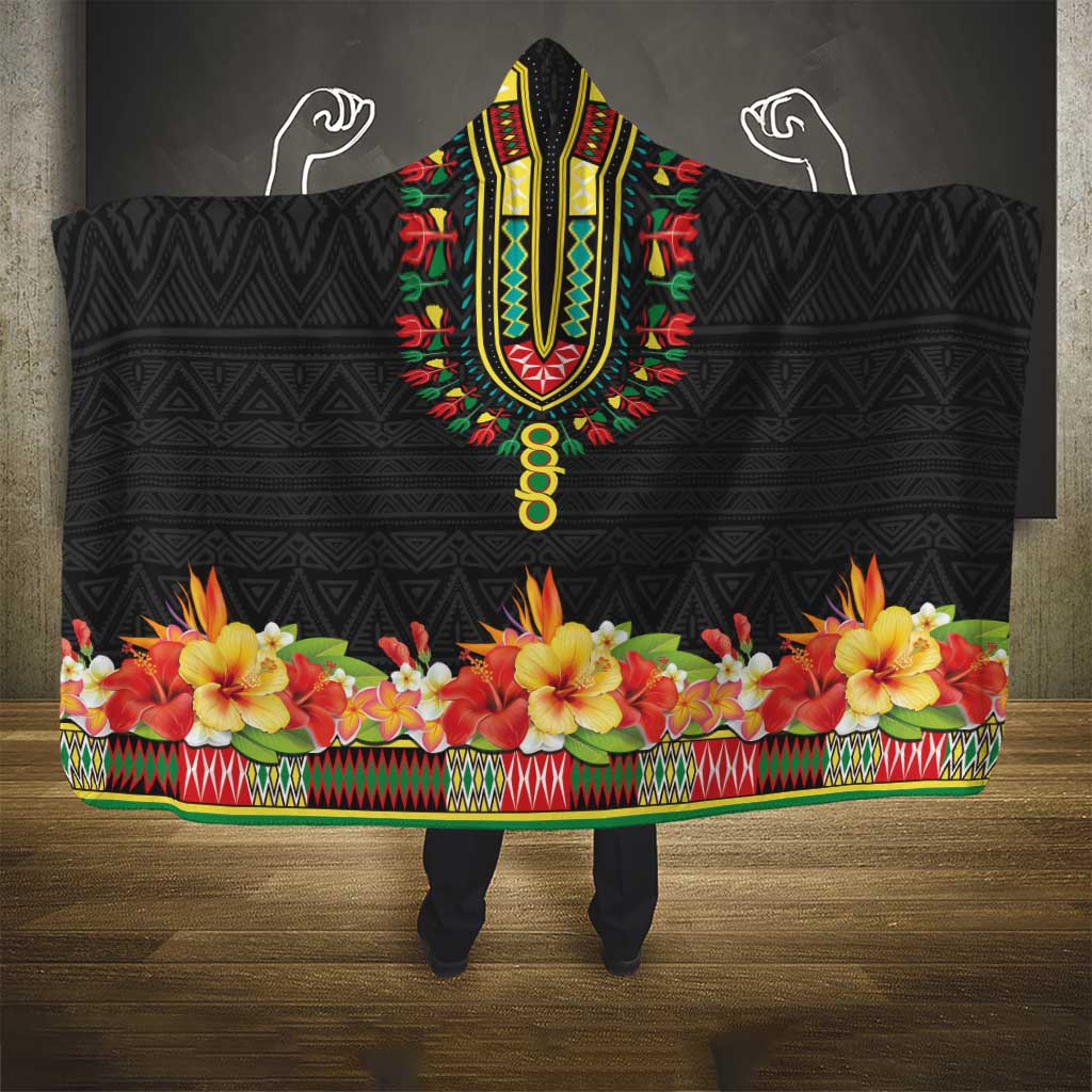 Hibiscus Mix Dashiki African Pattern Hooded Blanket Adinkra Symbol - Wonder Print Shop