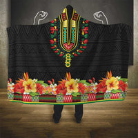 Hibiscus Mix Dashiki African Pattern Hooded Blanket Adinkra Symbol - Wonder Print Shop