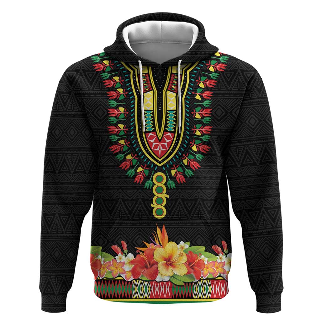 Personalized Hibiscus Mix Dashiki African Pattern Hoodie Adinkra Symbol - Wonder Print Shop