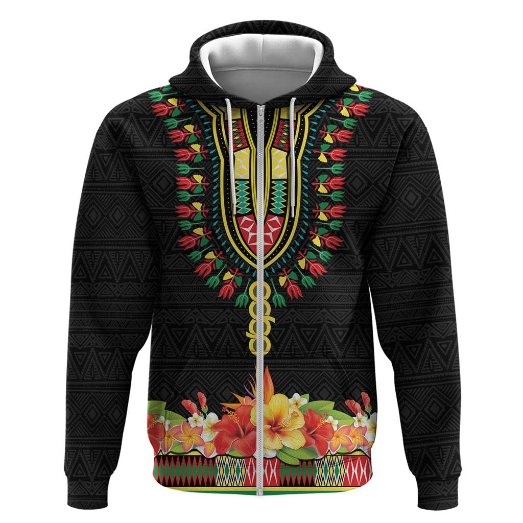 Personalized Hibiscus Mix Dashiki African Pattern Hoodie Adinkra Symbol - Wonder Print Shop