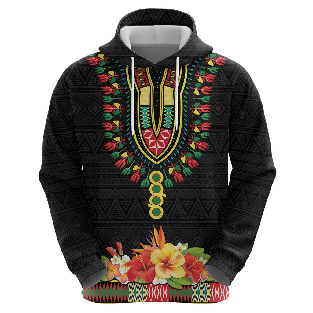 Personalized Hibiscus Mix Dashiki African Pattern Hoodie Adinkra Symbol - Wonder Print Shop