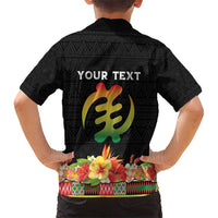 Personalized Hibiscus Mix Dashiki African Pattern Kid Hawaiian Shirt Adinkra Symbol - Wonder Print Shop