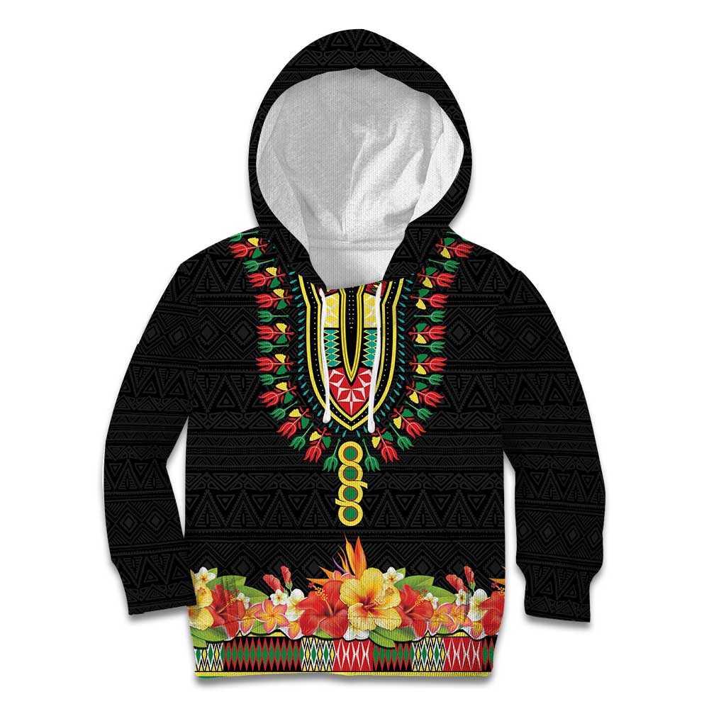 Personalized Hibiscus Mix Dashiki African Pattern Kid Hoodie Adinkra Symbol - Wonder Print Shop