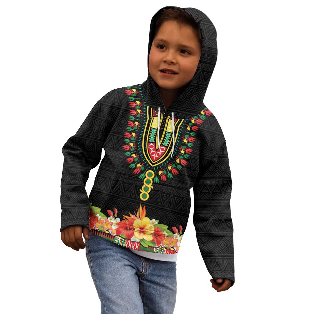 Personalized Hibiscus Mix Dashiki African Pattern Kid Hoodie Adinkra Symbol - Wonder Print Shop