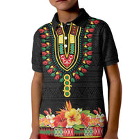 Personalized Hibiscus Mix Dashiki African Pattern Kid Polo Shirt Adinkra Symbol - Wonder Print Shop