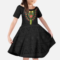 Personalized Hibiscus Mix Dashiki African Pattern Kid Short Sleeve Dress Adinkra Symbol - Wonder Print Shop