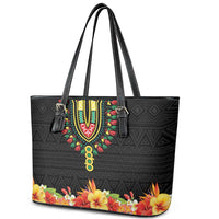 Hibiscus Mix Dashiki African Pattern Leather Tote Bag Adinkra Symbol - Wonder Print Shop