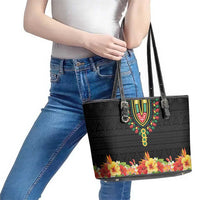 Hibiscus Mix Dashiki African Pattern Leather Tote Bag Adinkra Symbol - Wonder Print Shop