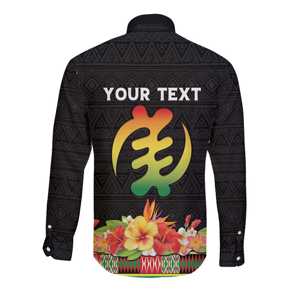 Personalized Hibiscus Mix Dashiki African Pattern Long Sleeve Button Shirt Adinkra Symbol - Wonder Print Shop