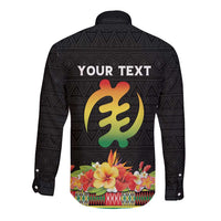 Personalized Hibiscus Mix Dashiki African Pattern Long Sleeve Button Shirt Adinkra Symbol - Wonder Print Shop