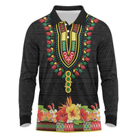 Personalized Hibiscus Mix Dashiki African Pattern Long Sleeve Polo Shirt Adinkra Symbol - Wonder Print Shop