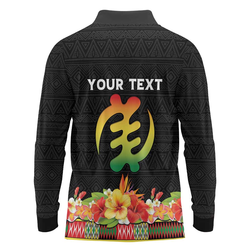 Personalized Hibiscus Mix Dashiki African Pattern Long Sleeve Polo Shirt Adinkra Symbol - Wonder Print Shop
