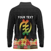 Personalized Hibiscus Mix Dashiki African Pattern Long Sleeve Polo Shirt Adinkra Symbol - Wonder Print Shop