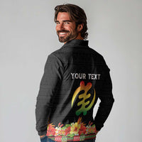 Personalized Hibiscus Mix Dashiki African Pattern Long Sleeve Polo Shirt Adinkra Symbol - Wonder Print Shop