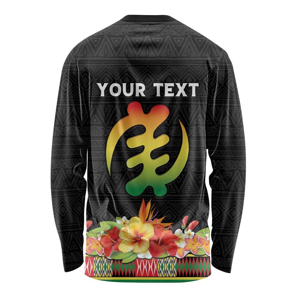 Personalized Hibiscus Mix Dashiki African Pattern Long Sleeve Shirt Adinkra Symbol - Wonder Print Shop