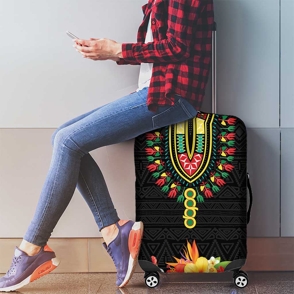 Hibiscus Mix Dashiki African Pattern Luggage Cover Adinkra Symbol - Wonder Print Shop