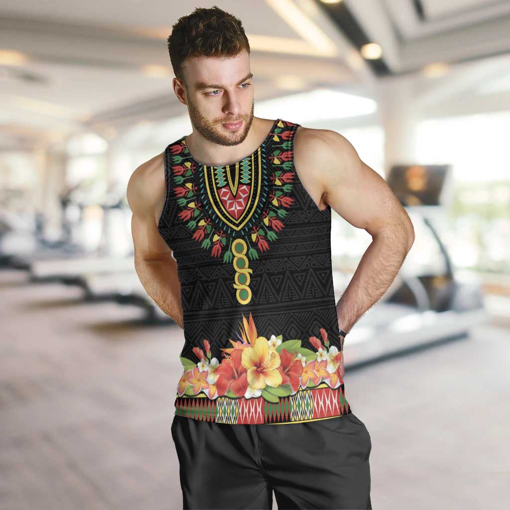 Personalized Hibiscus Mix Dashiki African Pattern Men Tank Top Adinkra Symbol - Wonder Print Shop