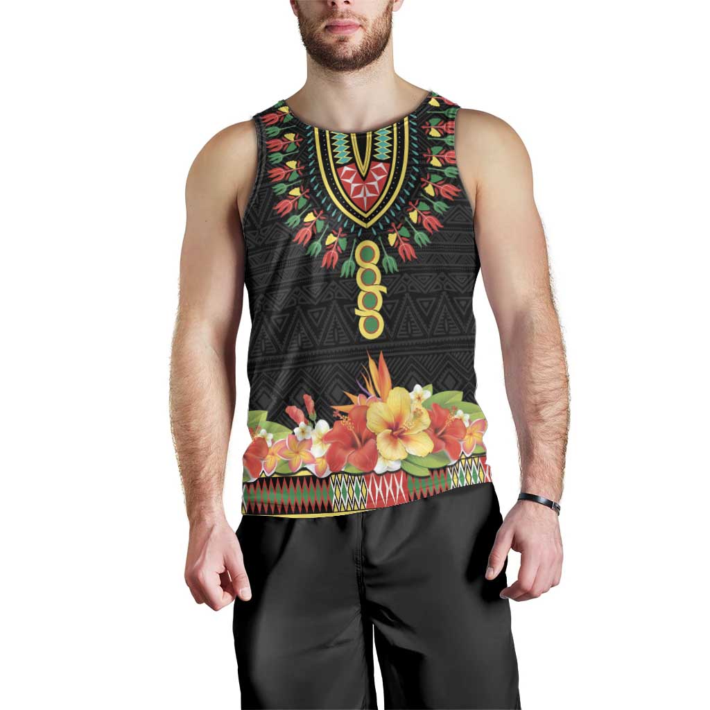 Personalized Hibiscus Mix Dashiki African Pattern Men Tank Top Adinkra Symbol - Wonder Print Shop