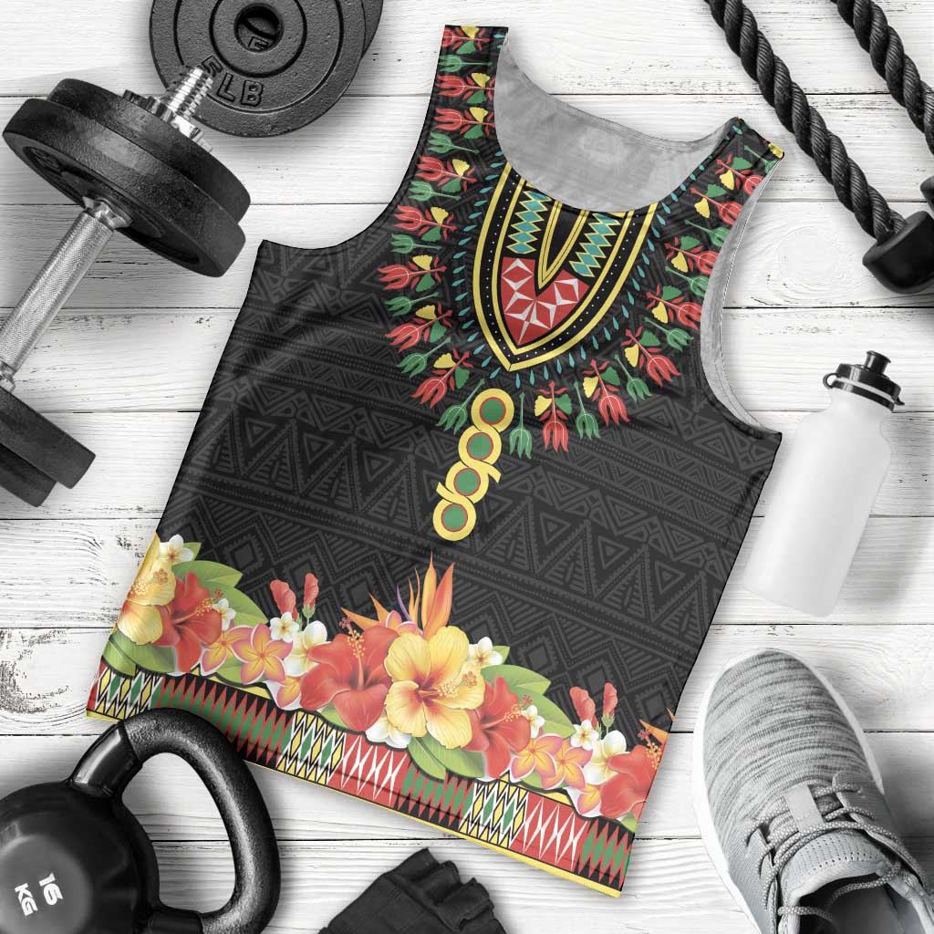 Personalized Hibiscus Mix Dashiki African Pattern Men Tank Top Adinkra Symbol - Wonder Print Shop