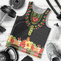 Personalized Hibiscus Mix Dashiki African Pattern Men Tank Top Adinkra Symbol - Wonder Print Shop