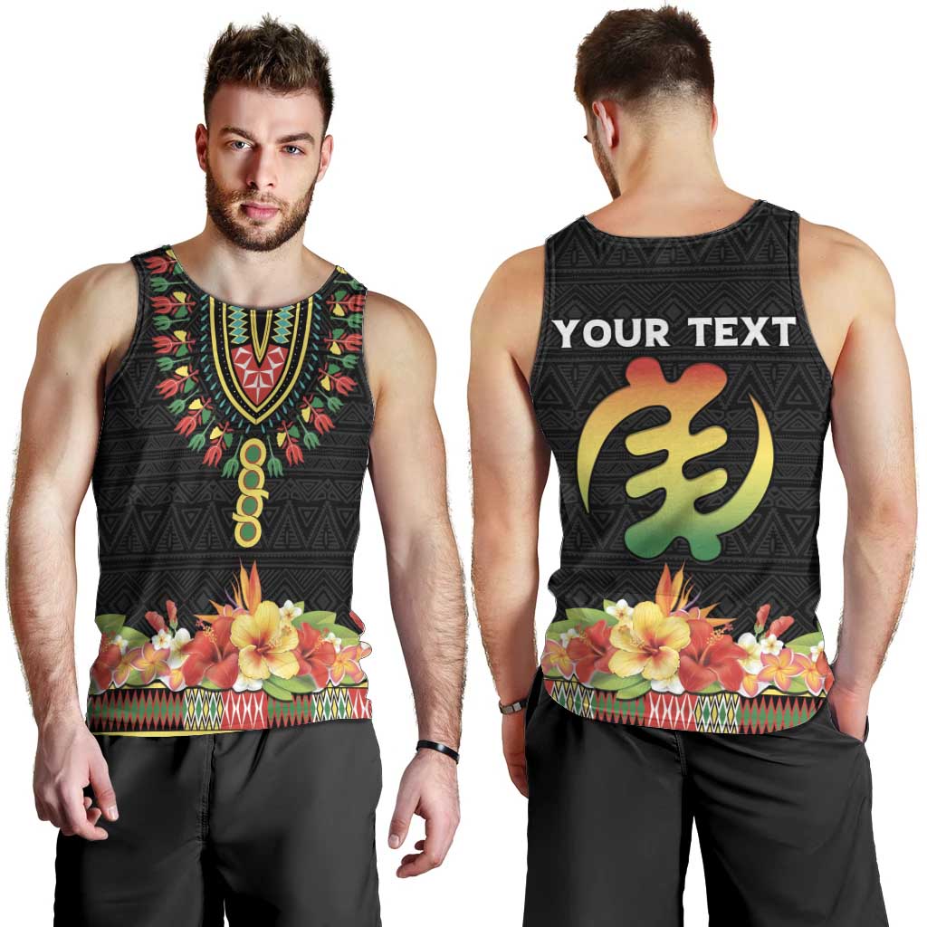 Personalized Hibiscus Mix Dashiki African Pattern Men Tank Top Adinkra Symbol - Wonder Print Shop
