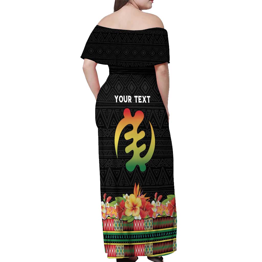 Personalized Hibiscus Mix Dashiki African Pattern Off Shoulder Maxi Dress Adinkra Symbol - Wonder Print Shop