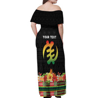 Personalized Hibiscus Mix Dashiki African Pattern Off Shoulder Maxi Dress Adinkra Symbol - Wonder Print Shop