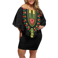 Personalized Hibiscus Mix Dashiki African Pattern Off Shoulder Short Dress Adinkra Symbol - Wonder Print Shop