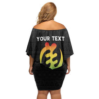 Personalized Hibiscus Mix Dashiki African Pattern Off Shoulder Short Dress Adinkra Symbol - Wonder Print Shop