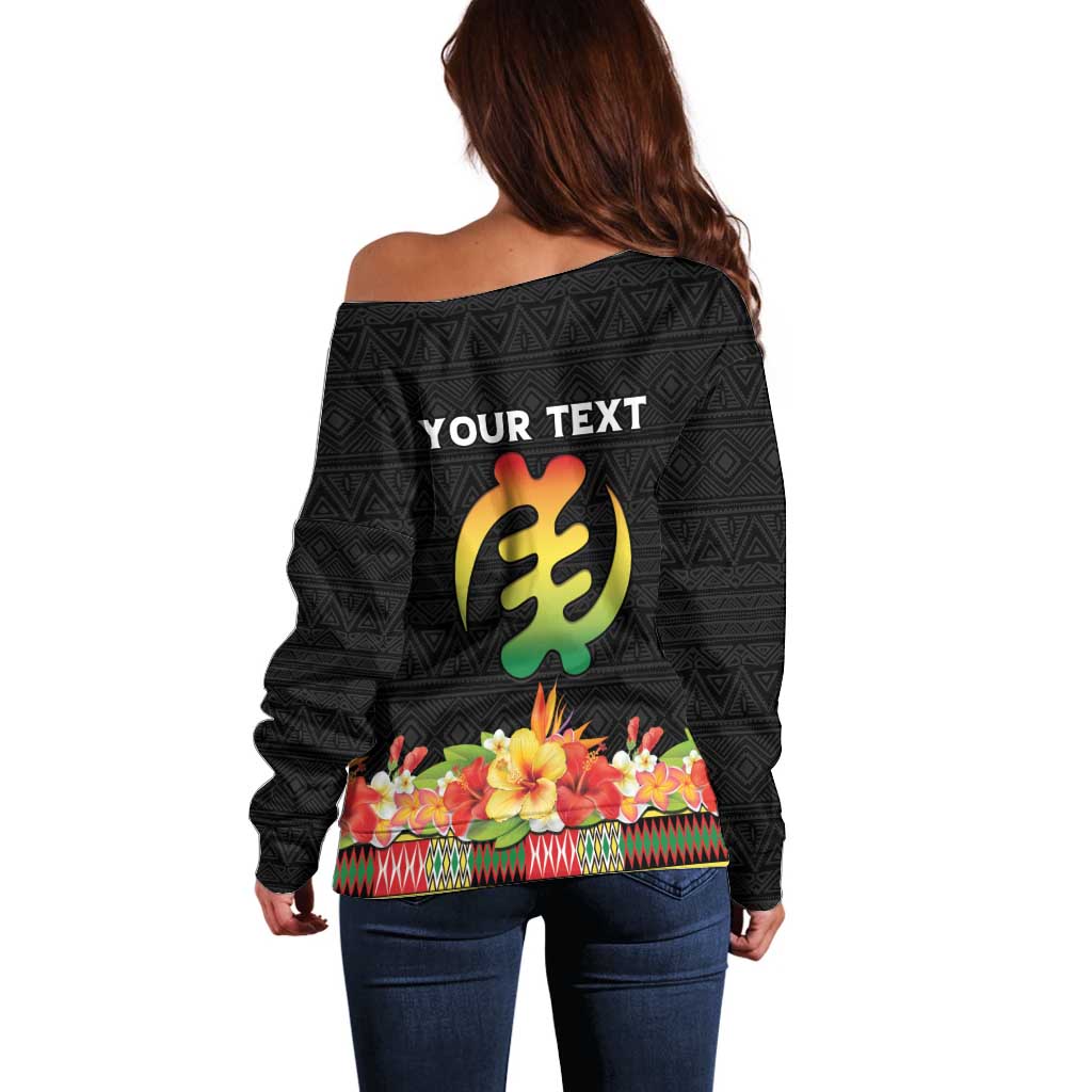 Personalized Hibiscus Mix Dashiki African Pattern Off Shoulder Sweater Adinkra Symbol - Wonder Print Shop