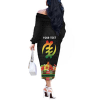 Personalized Hibiscus Mix Dashiki African Pattern Off The Shoulder Long Sleeve Dress Adinkra Symbol - Wonder Print Shop