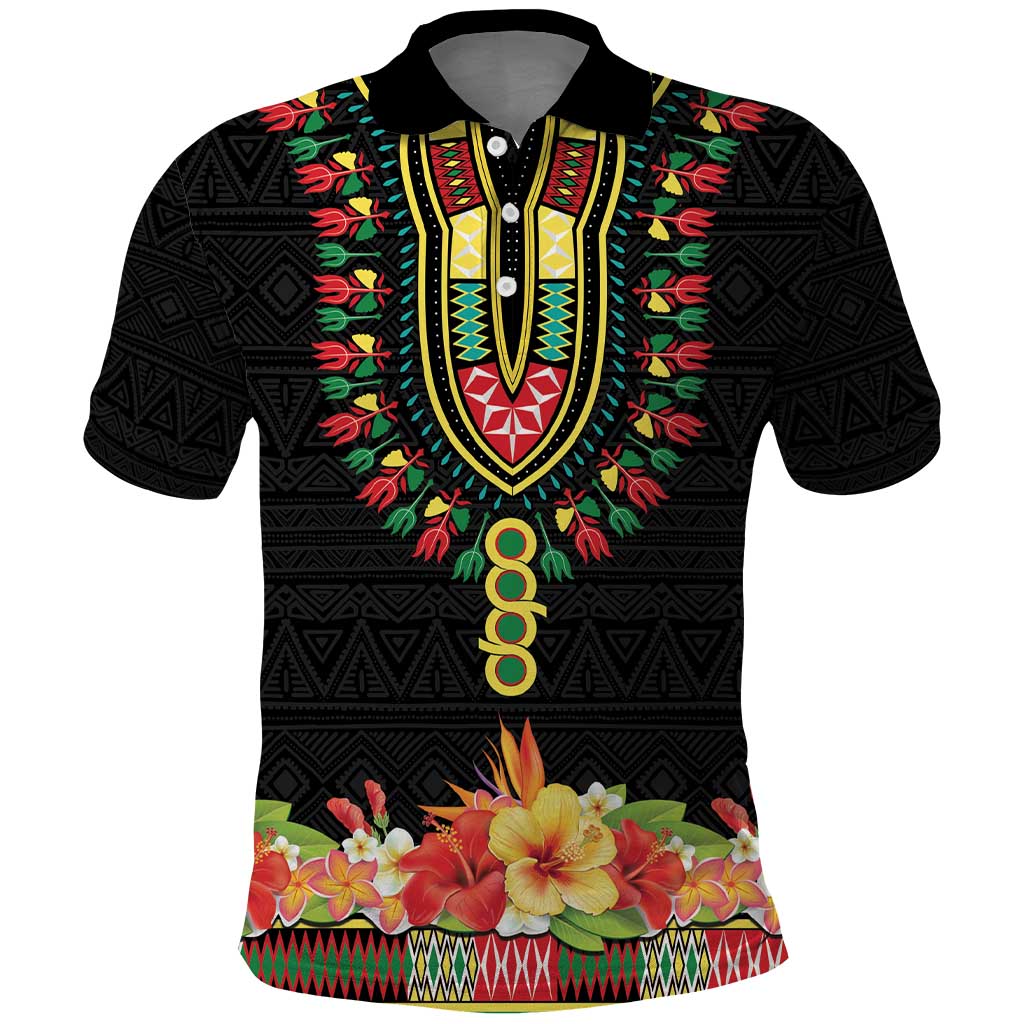 Personalized Hibiscus Mix Dashiki African Pattern Polo Shirt Adinkra Symbol - Wonder Print Shop
